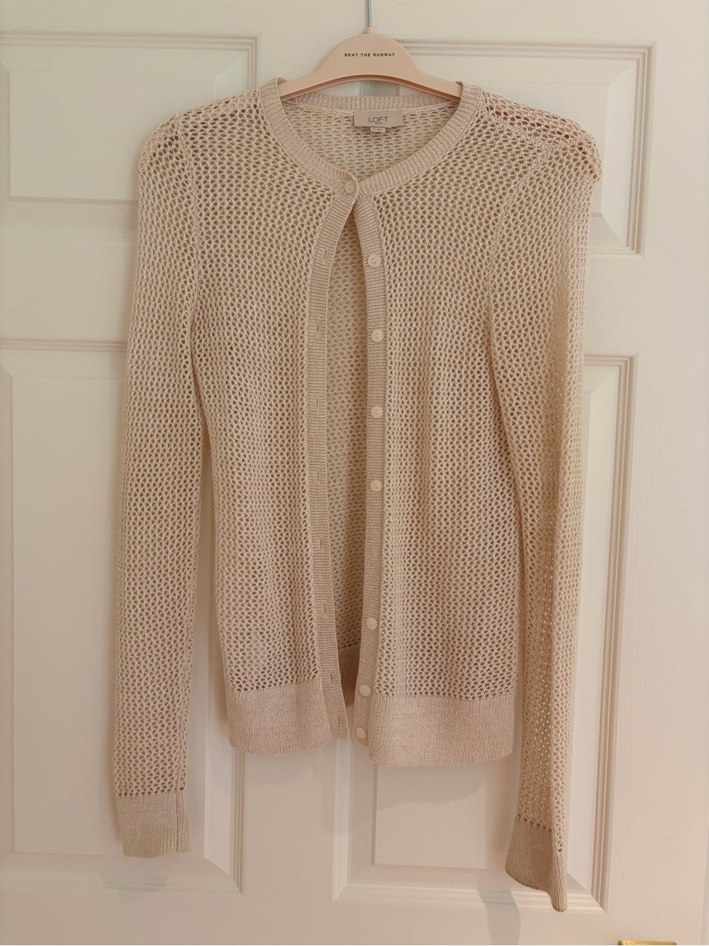 LOFT Women's Open Knit Button-Front Cardigan - Cream GOLD!✨